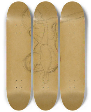Triptych art skateboard deck of Gustav Klimt Hockender Weiblicher Akt Squatting Female Nude by Gustav Klimt (1862-1918)
