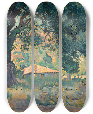 Triptych art skateboard deck of Henriedmond Cross Etude Pour Les Chvres by Henri-Edmond Cross (1856-1910)