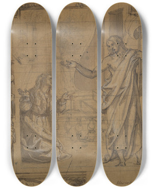 Triptych art skateboard deck of Alessandro Allori Christ And Mary Magdalene by Alessandro Allori (1535-1607)