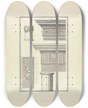 Triptych art skateboard deck of Giovanni Battista Borra Details Of A Doric Order From The Forum Of Halicarnassus And Details From A Temple In Geyna by Giovanni Battista Borra (1713-1770)