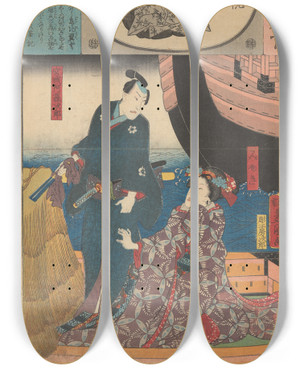 Triptych art skateboard deck of Utagawa Kunisada Toyokuni Iii Sutokuin by Utagawa Kunisada (Toyokuni III) (1786-1865)