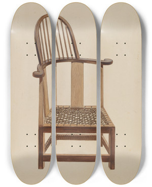 Triptych art skateboard deck of Ernest A Towers Jr Corner Windsor Chair by Ernest A Towers Jr (20-)