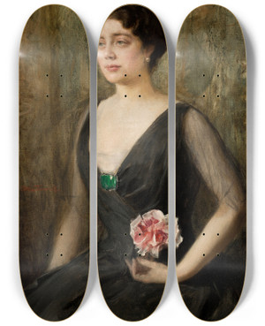Triptych art skateboard deck of Teodor Axentowicz Portrait Of Izabela Szembekowa by Teodor Axentowicz (1859-1938)