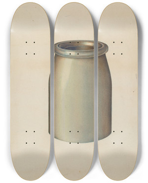 Triptych art skateboard deck of Lon Cronk Stoneware Jar by Lon Cronk