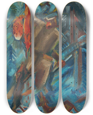 Triptych art skateboard deck of Arnold Peter Weiszkubnan Hunter With A Fox In His Hand_2 by Arnold Peter Weisz-Kubnan (1898-1944)