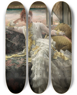 Triptych art skateboard deck of James Tissot Seaside by James Tissot (1836-1902)