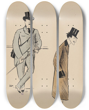 Triptych art skateboard deck of Georges Goursat Sem Le Capitaine Maurice Caillaud Et Mtracy by Georges Goursat (Sem) (1863-1934)