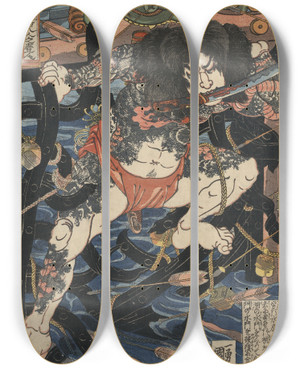 Triptych art skateboard deck of Utagawa Kuniyoshi Rri Hakuch Chjun by Utagawa Kuniyoshi (1797-1861)