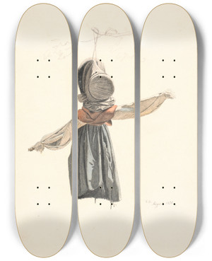Triptych art skateboard deck of Christen Dalsgaard Et Fugleskrmsel_1 by Christen Dalsgaard (1824-1907)
