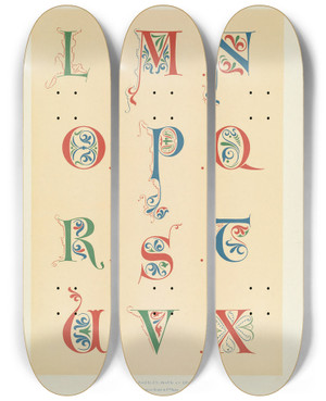 Triptych art skateboard deck of George Ashdown Audsley Polychromatic Decoration As Applied To Buildings In The Medival Styles Pl34 by George Ashdown Audsley (1838-1925)