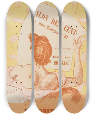 Triptych art skateboard deck of Richard Ranft Salon Des Cent by Richard Ranft (1862-1931)