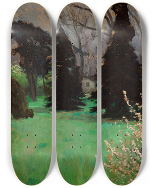 Triptych art skateboard deck of Ferdynand Ruszczyc Park At Wochy Near Krakow by Ferdynand Ruszczyc (1870-1936)