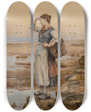Triptych art skateboard deck of Daniel Ridgway Knight The Water Carriers_2 by Daniel Ridgway Knight (1839-1924)