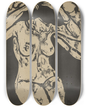 Triptych art skateboard deck of Ernst Ludwig Kirchner Seated Nude Fixing Her Hair by Ernst Ludwig Kirchner (1880-1938)