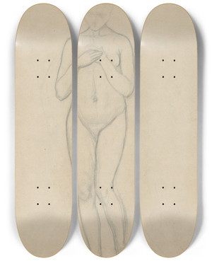 Triptych art skateboard deck of Jzef Simmler Nude Study For The Figure Of Mary In The Painting The Immaculate Conception Of The Blessed Virgin Mary by Jozef Simmler (1823-1868)