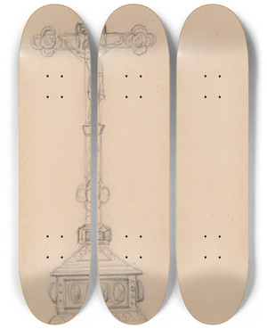 Triptych art skateboard deck of Jzef Simmler Sketch Of Crucifix For The Painting Queen Jadwigas Oath by Jozef Simmler (1823-1868)