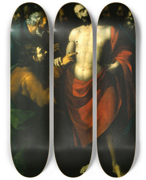 Triptych art skateboard deck of Sebastin Lpez De Arteaga Doubting Thomas by Sebastin Lpez de Arteaga (1610-1656)