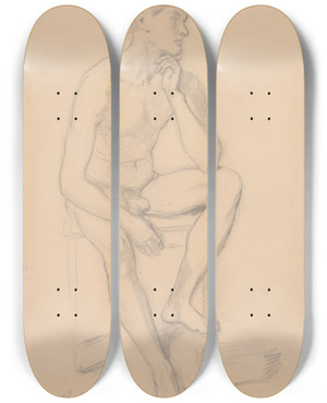 Triptych art skateboard deck of Jzef Simmler Nude Study Of Prince For The Painting The Upbringing Of Sigismund Augustus_1 by Jozef Simmler (1823-1868)
