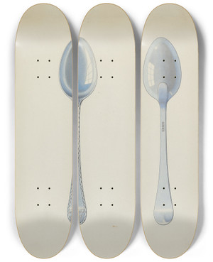 Triptych art skateboard deck of David P Willoughby Silver Tablespoon by David P Willoughby