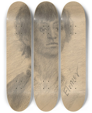Triptych art skateboard deck of Elemr Halszhradil Portrt Dievatka by Elemir Halasz Hradil (1873-1948)