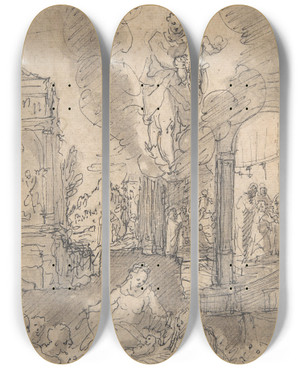 Triptych art skateboard deck of Georg Pecham The Assumption Of The Virgin With The Five Joyful Mysteries Of The Rosary by Georg Pecham (1568-1604)