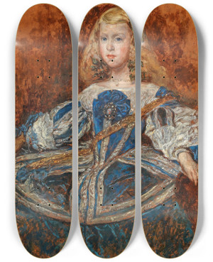 Triptych art skateboard deck of Olga Boznanska Portrait Of Infantin Margarita After Diego Velazquez by Olga Boznanska (1865-1940)