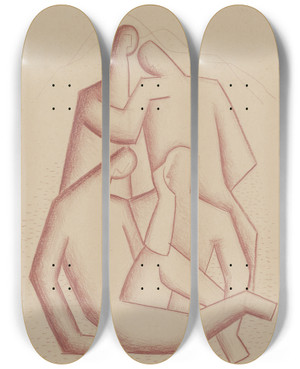 Triptych art skateboard deck of Mikul Galanda Melancholy Highwaymen by Mikulas Galanda (1895-1938)