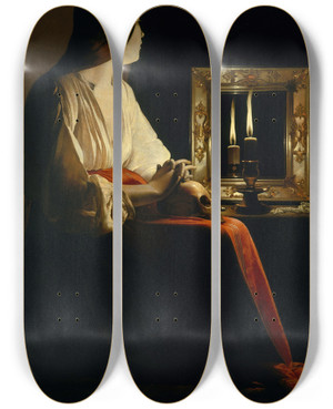 Triptych art skateboard deck of Georges De La Tour The Penitent Magdalen by Georges de La Tour (1593-1652)