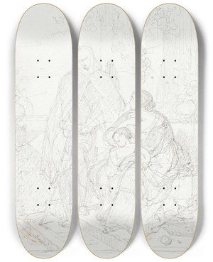 Triptych art skateboard deck of Nicaise De Keyser Torquato Tasso Dressed As A Sheperd Visits His Sister Cornelia In Sorrento_6 by Nicaise De Keyser (1813-1887)