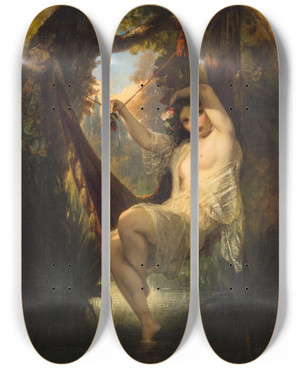 Triptych art skateboard deck of Charles Louis Mller Nymph Of The Woods by Charles Louis Muller (1815-1892)