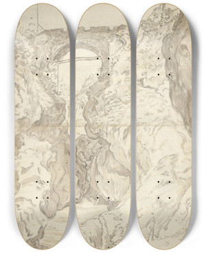 Triptych art skateboard deck of Guilliam Du Gardijn View Of The Ponte San Rocco At Tivol by Guilliam du Gardijn (1597-1647)