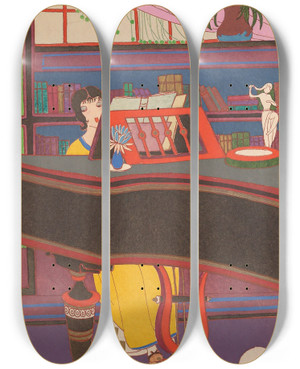Triptych art skateboard deck of Charles Martin La Musique by Charles Martin (1884-1934)