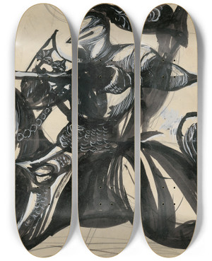 Triptych art skateboard deck of Jn Novk Atlantus by Jan Novak (1921-1944)