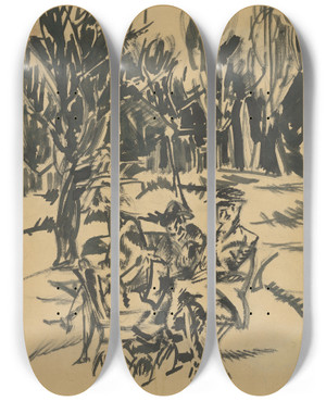 Triptych art skateboard deck of Kontantn Bauer V Parku_1 by Konstantin Bauer (1893-1928)