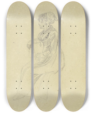 Triptych art skateboard deck of Johann Adam Klein Waitress In Munich by Johann Adam Klein (1792-1875)