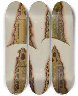 Triptych art skateboard deck of Albert Levone Patch Boxes Of Kentucky Rifles_1 by Albert Levone (20-)