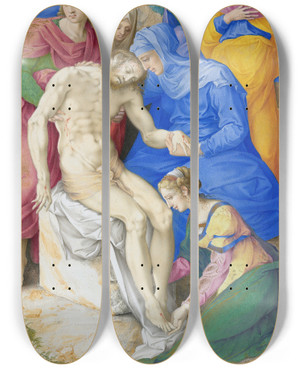 Triptych art skateboard deck of Giulio Clovio The Lamentation by Giulio Clovio (1498-1578)