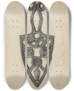 Triptych art skateboard deck of Genevieve Jordan Trivet by Genevieve Jordan