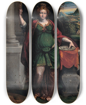 Triptych art skateboard deck of Benvenuto Tisi Saint Lucy by Benvenuto Tisi (1481-1559)