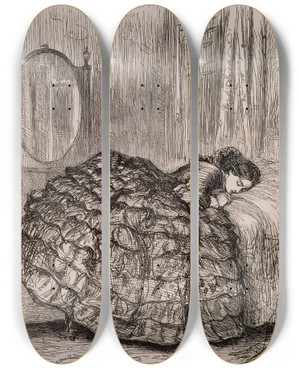 Triptych art skateboard deck of Sir John Everett Millais Framley Parsonage Was It Not A Lie by Sir John Everett Millais (1829-1896)