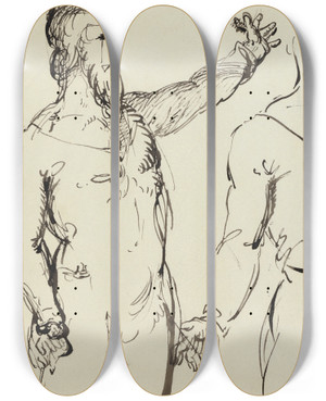 Triptych art skateboard deck of Benjamin Robert Haydon Study Of A Man With Outstreched Arm by Benjamin Robert Haydon (1786-1846)