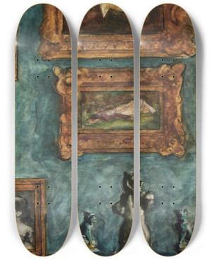 Triptych art skateboard deck of Sir William Eden Interior At Windlestone_3 by Sir William Eden (1849-1915)