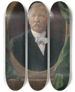 Triptych art skateboard deck of Jozef Hanula Portrait Of A Man_2 by Jozef Hanula (1863-1944)