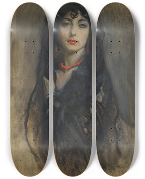 Triptych art skateboard deck of Philip Alexius De Lszl Tina Meller Ne Agustina Marqus Lpez Wife Of Manuel De Izarduy by Philip Alexius de Lszl (1869-1937)