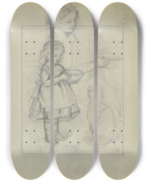Triptych art skateboard deck of Otto Scholderer Effies Pet by Otto Scholderer (1834-1902)