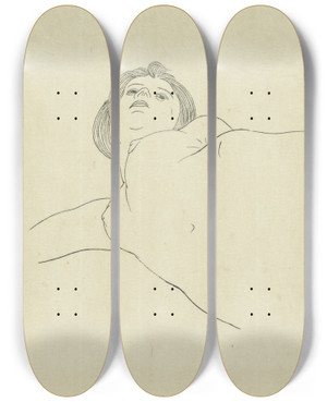 Triptych art skateboard deck of Ananda K Coomaraswamy Reclining Nude Woman_1 by Ananda K Coomaraswamy (1877-1947)