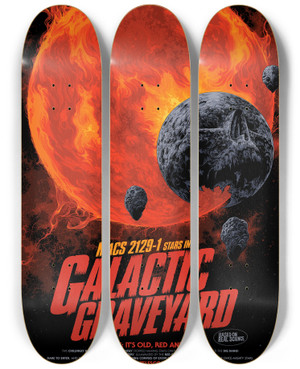 Triptych art skateboard deck of Nasa Galactic Graveyard by NASA (1958)