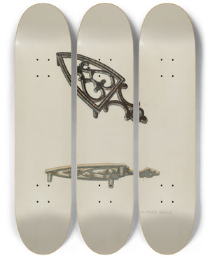 Triptych art skateboard deck of Dorothea Bates Trivet by Dorothea Bates