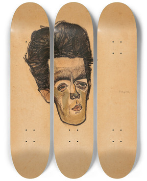 Triptych art skateboard deck of Egon Schiele Selbstbildnis_3 by Egon Schiele (1890-1918)