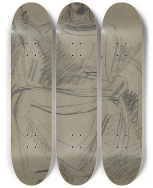 Triptych art skateboard deck of Benjamin Robert Haydon Study Of A Seated Male Figure by Benjamin Robert Haydon (1786-1846)